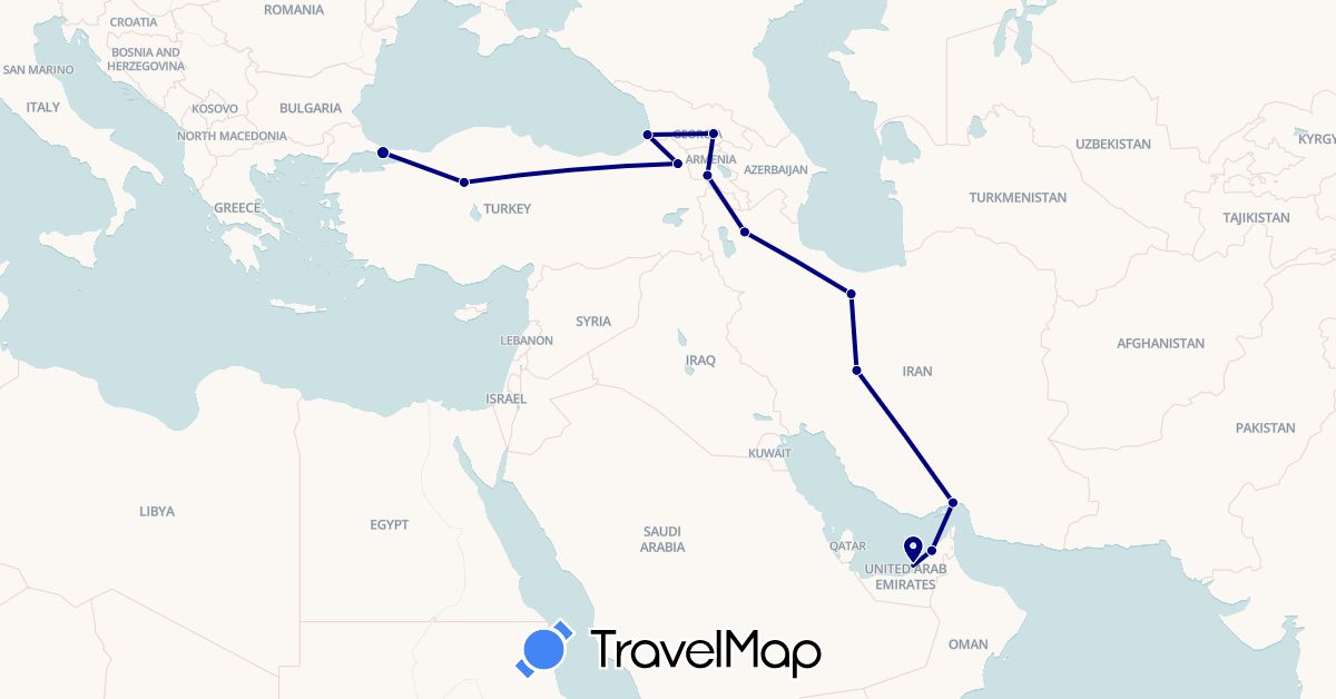 TravelMap itinerary: driving in United Arab Emirates, Armenia, Georgia, Iran, Turkey (Asia)